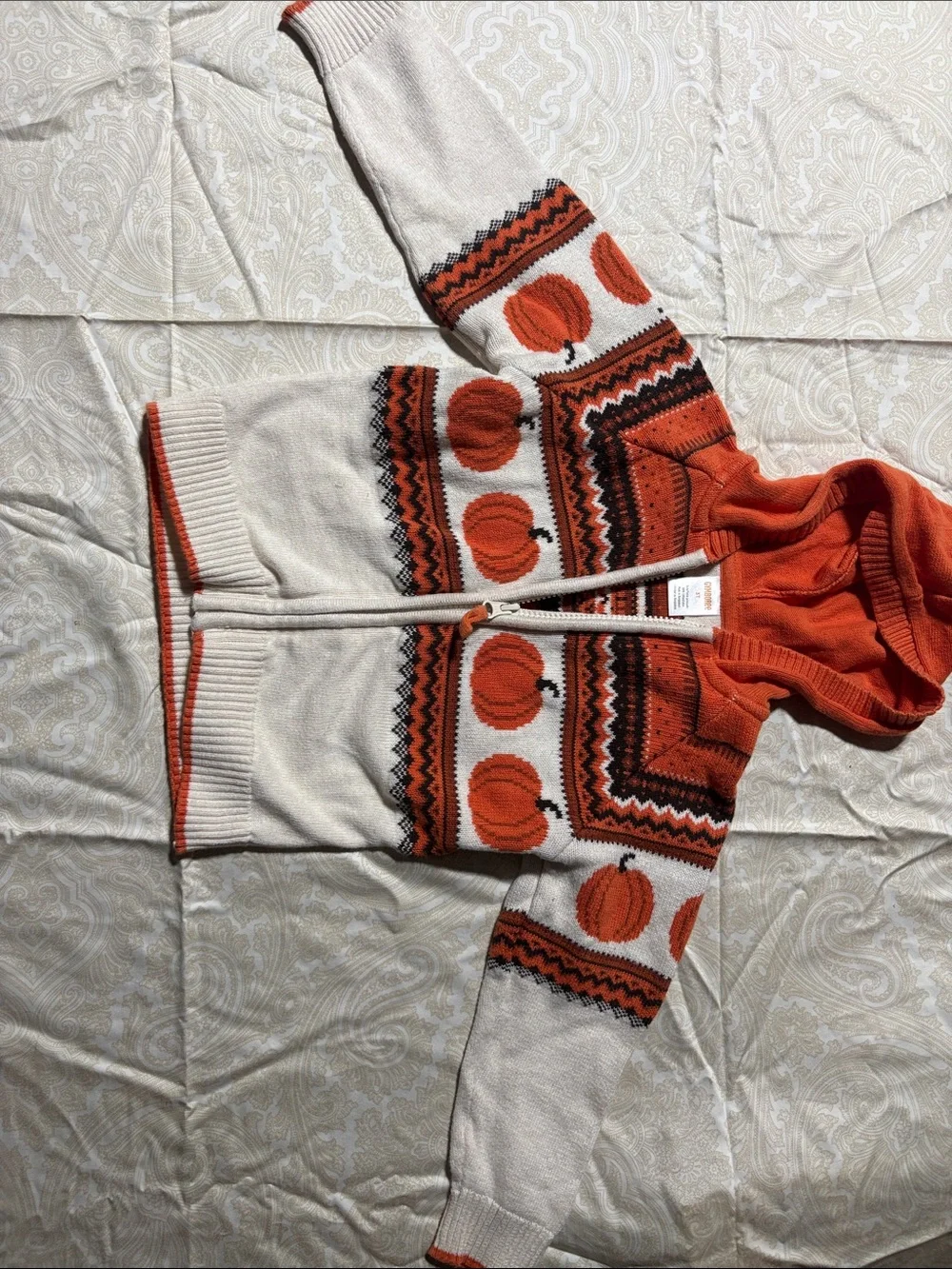 Gymboree Cream & Orange Pumpkin Hooded Zip Sweater